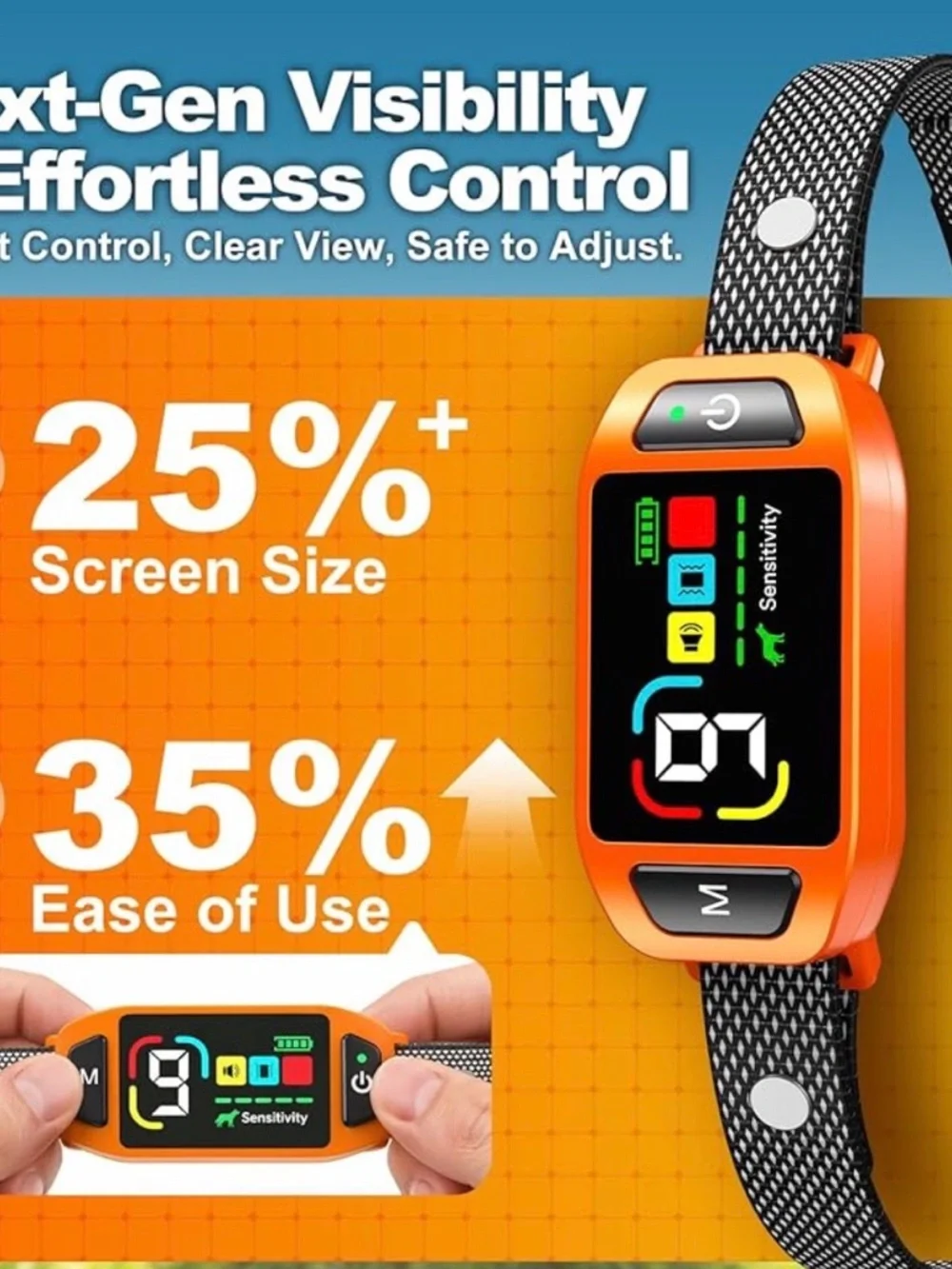 Orange Smart Pet Training Collar - Adjustable Wearable